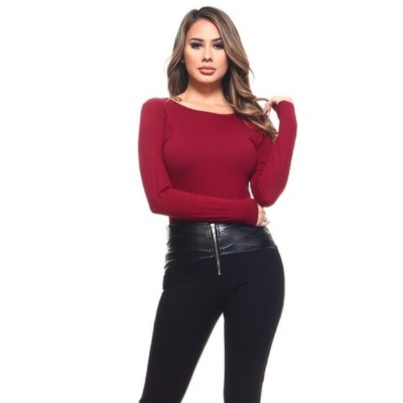 Lady's Long Sleeve Open Back Bodysuit (BS1009_BUR) - Picture 4 of 4